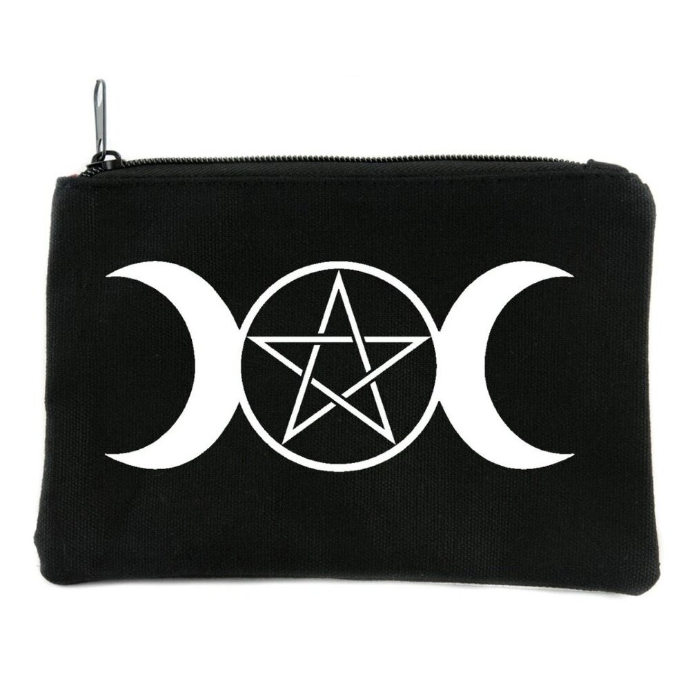 Triple Moon Pentagram Cosmetic Makeup Bag Pouch Goth Punk Emo Metal Occult Witch